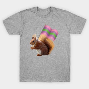 Red Squirrel Holding a Trigender Pride Flag T-Shirt